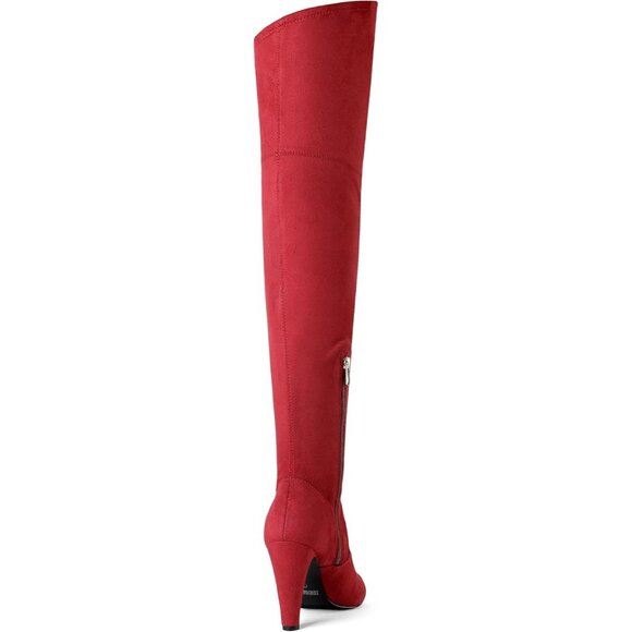 Women's Red/Suede Faux Leather Thigh High Over The Knee Long Pointed Toe Boots - Picture 4 of 7